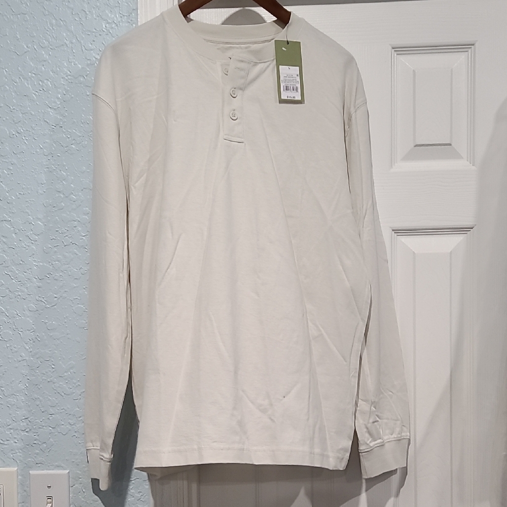 NWT Goodfellow & Co. Beige-Off White Long Sleeve Henley Cuffed Tee Shirt Sz: L